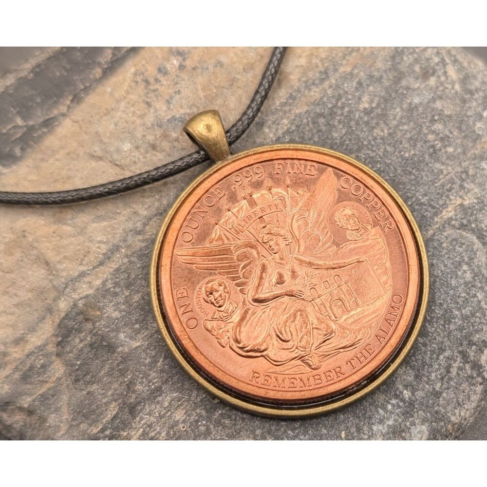 Texas Copper Round Pendant Necklace .999 Fine Copper Leather Cord Adjustable